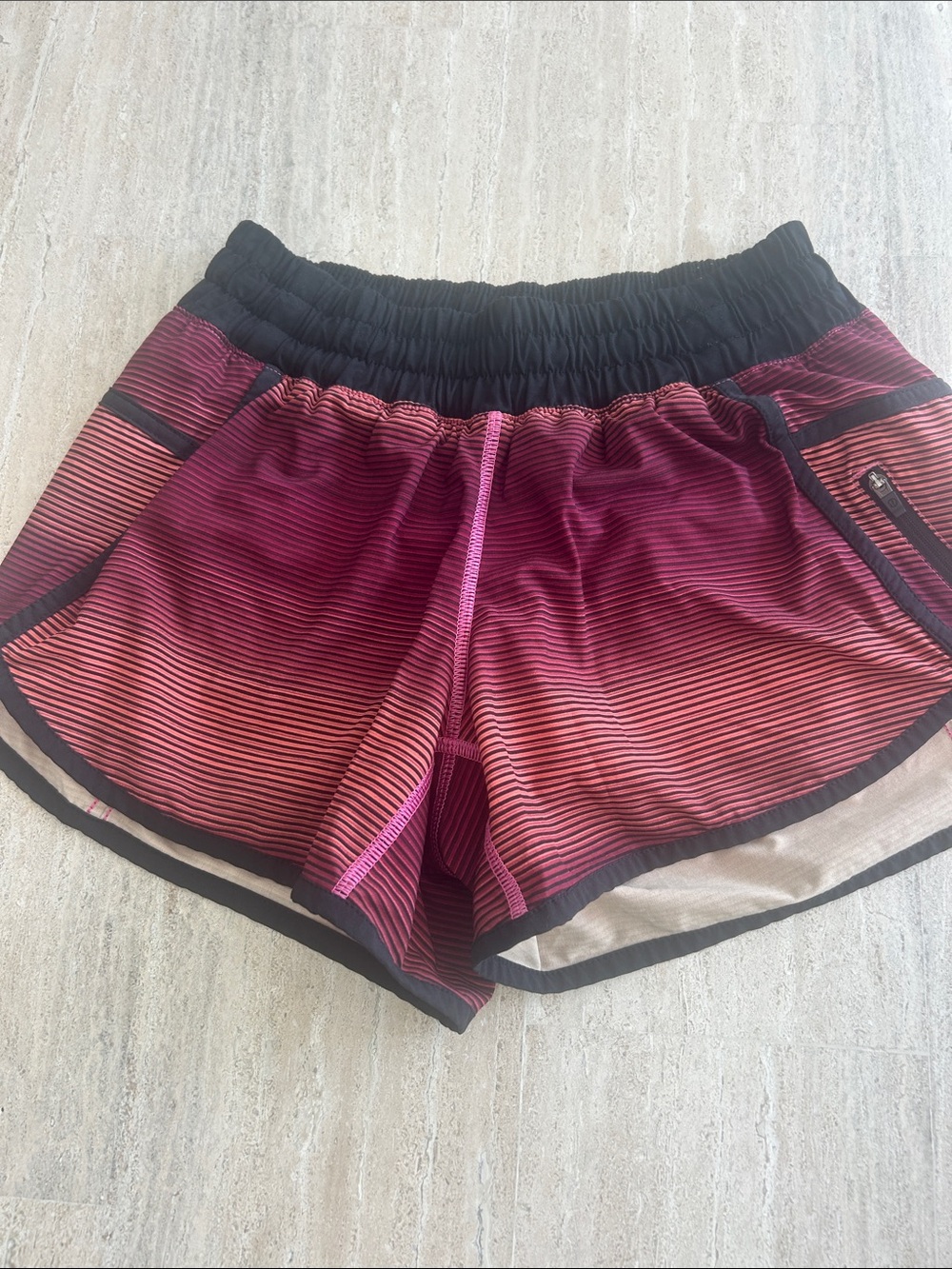 lululemon athletica Pink Ombre Striped Athletic Shorts with Black Waistband
